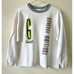 GUESS White Logo Neon Graphic Pullover Crew Neck Sweatshirt One Size